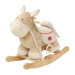 Roba - ane a bascule en bois et peluche avec etriers selle et bride - marron / motif rouge Roba - ane a bascule en bois et peluche avec etriers selle et bride - marron / motif rouge