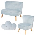 Roba canap� et fauteuil enfant lil sofa + coussin d�coratif nuage - ensemble en velours - bleu clair