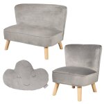 Roba canap et fauteuil enfant lil sofa + coussin dcoratif nuage - ensemble en velours - gris argent ...