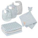 Roba coffret bb lil planet - 7 pcs - 3 bavoirs + 1 doudou + 3 langes - cadeau de naissance - bleu clair ...