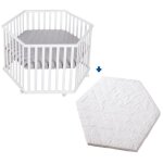 Roba parc bébé hexagonal roba style + tapis gris et matelas de parc blanc Roba parc bébé hexagonal roba style + tapis gris et matelas de parc blanc