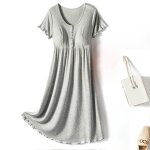 Robe d'allaitement en coton doux et lin, vtement fin, col rond, manches courtes, respirant, dcontract ...