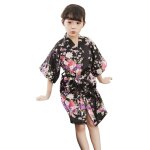 Robe de bain en soie pour filles, motif floral, longue tenue de nuit, kimono
