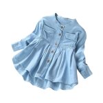 Robes en denim fronces a manches longues pour filles, vtements d't pour enfants en bas age, nouvelle ...