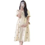 Robe d't a manches courtes pour femmes enceintes, jupe trapze, vtements de grossesse, imprim colonne ...