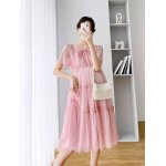 Robe gteau en mousseline de soie pour femmes enceintes, vtements de grossesse d't, col en v, longueur ...