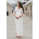 Robe longue blanche transparente en dentelle pour femmes enceintes, col en v, manches longues, fente ...