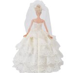 Robe de marie en dentelle multicouche et voile pour filles, robe de marie blanche, vtements de poupes, ...