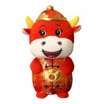 Robe du nouvel an chinois, mascotte mignonne, vache rouge en peluche, costume tang, jouet doux, 2021