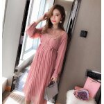 Robes plisses en mousseline de soie a manches longues pour femmes enceintes, vtements de grossesse, ...