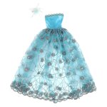 Robe de poupe brode a fleurs pour fille, vtements de poupe bjd, bleu, a la mode, 1 / 3