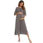 Robe pyjama a fermeture eclair pour femme, manches 3 / 4, chemise de nuit d'allaitement, robe de grossesse ...