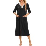 Robe pyjama a fermeture eclair pour femme, manches 3 / 4, chemise de nuit d'allaitement, robe de grossesse ...