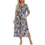 Robe pyjama a fermeture eclair pour femme, manches 3 / 4, chemise de nuit d'allaitement, robe de grossesse ...