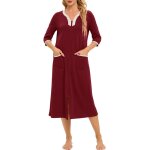 Robe pyjama a fermeture eclair pour femme, manches 3 / 4, chemise de nuit d'allaitement, robe de grossesse ...
