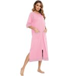 Robe pyjama a fermeture eclair pour femme, manches 3 / 4, chemise de nuit d'allaitement, robe de grossesse ...