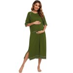 Robe pyjama a fermeture eclair pour femme, manches 3 / 4, chemise de nuit d'allaitement, robe de grossesse ...