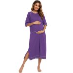 Robe pyjama a fermeture eclair pour femme, manches 3 / 4, chemise de nuit d'allaitement, robe de grossesse ...