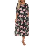 Robe pyjama a fermeture eclair pour femme, manches 3 / 4, chemise de nuit d'allaitement, robe de grossesse ...