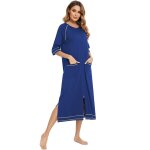 Robe pyjama a fermeture eclair pour femme, manches 3 / 4, chemise de nuit d'allaitement, robe de grossesse ...