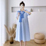 Robe a revers pour femme enceinte, tenue de grossesse, couleur unie, jupe a au genou, vtements d't ...