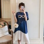 Robe t - shirt longue a manches courtes pour femmes enceintes, motif de dessin, tissu polyester, et