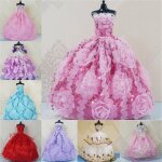 Robe de soire de mariage pour filles, vtements de poupe faits a la main, robe de princesse a grande ...