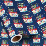 Rouleau de papier cadeau d'anniversaire pour enfants, garons et filles, motif gteau et bougies color, ...