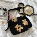 Sacs a bandoulire en molleton d'agneau imprim ours mignon pour femmes, sacoches portables de grande ...