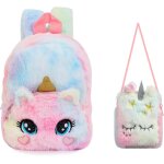 Sac a dos pour enfants 2pcs, peluche licorne cat sac a dos peluche avec petit sac a bandoulire, sac ...