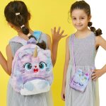 Sac a dos pour enfants 2pcs, peluche licorne cat sac a dos peluche avec petit sac a bandoulire, sac ...