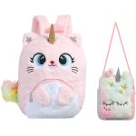 Sac a dos pour enfants 2pcs, peluche licorne cat sac a dos peluche avec petit sac a bandoulire, sac ...