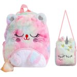 Sac a dos pour enfants 2pcs, peluche licorne cat sac a dos peluche avec petit sac a bandoulire, sac ...