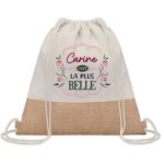 Sac � dos toile et jute carine la plus belle sac de sport et gym, sac doudou enfant cadeau f�te des m�res ...