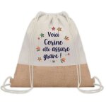 Sac � dos toile et jute corine elle assure grave ! sac de sport et gym, sac doudou enfant cadeau f�te ...