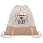 Sac � dos toile et jute marine la plus belle sac de sport et gym, sac doudou enfant cadeau f�te des m�res ...