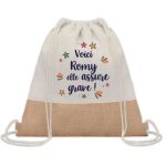 Sac � dos toile et jute romy elle assure grave ! sac de sport et gym, sac doudou enfant cadeau f�te des ...