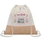Sac � dos toile et jute tante la plus belle sac de sport et gym, sac doudou enfant cadeau f�te des m�res ...