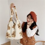 Sac fourre - tout en tissu pour femmes, fourre - tout en toile, peluche, fourrure, ours, sacs a main ...