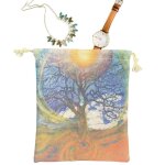 Sac porte - cartes de tarot 13x18cm, sac a thme arbre de vie, pochette a cordon, petit sac de rangement ...