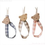 Sangle de sucette a carreaux pour b�b�, 1 pi�ce, clip de sucette avec ours en bois de dessin anim�, porte ...