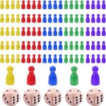 Sansh - 100 pieces pions de jeu et 5 ds, pions en bois composant de jeu jouet 25 x12mm pions en bois ...
