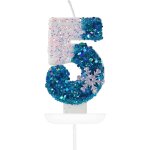 Sansh - flocon bougies anniversaire 5, blanches et bleues de neige paillettes bougie chiffre, bougie ...
