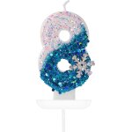 Sansh - flocon bougies anniversaire 8, blanches et bleues de neige paillettes bougie chiffre, bougie ...