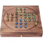 Sansh - jeu de cartes solitaire en bois fait a la main de 25, 4 cm avec tiroir de rangement 33 marbles ...