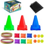 Sansh - toss jeu a cônes, 3 en 1 jeux en plein air pour enfant3 cônes, 12 anneaux, 6 sacs de haricots, ... Sansh - toss jeu a cônes, 3 en 1 jeux en plein air pour enfant3 cônes, 12 anneaux, 6 sacs de haricots, ...