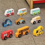 Scne en bois, voiture, camion de pompiers, voiture de police, ambulance, compatible avec les jouets ...
