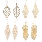 Senior - 4 paires de boucles d'oreilles en alliage, style feuille, style bohme, dangles gomtriques, ...