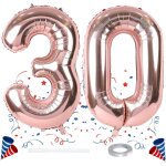 Senior - ballons de fte d'anniversaire 30 ans - or rose - chiffre 30 - ballons de fte avec ruban - ...