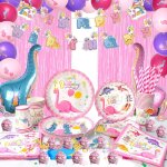 Senior - pour fille ensemble de vaisselle de fte dinosaure - bannire happy birthday, ballons, rideaux, ...
